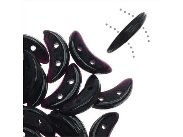 CzechMates Glass, 2-Hole Crescent Beads 10x4.5mm, Jet Black
