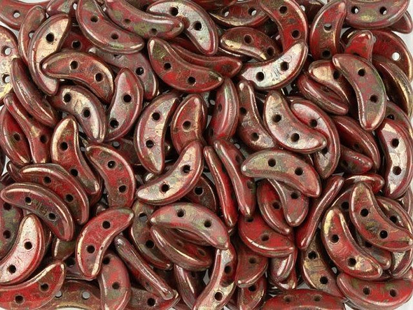 CzechMates Glass 4 x 10mm 2-Hole Opaque Red Bronze Picasso Crescent Bead 2.5-Inch Tube
