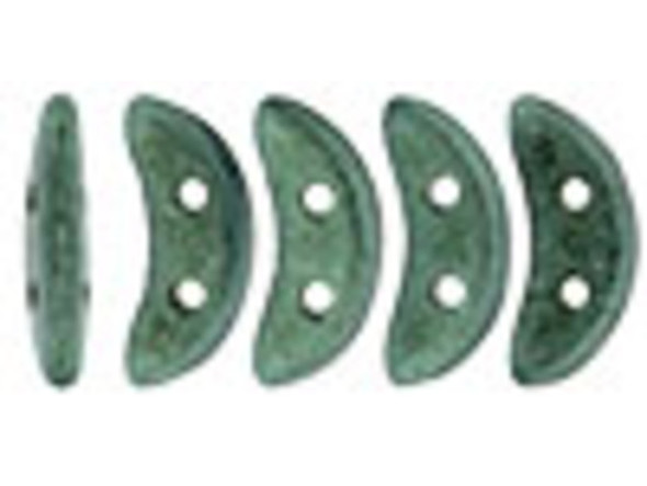 CzechMates Glass, 2-Hole Crescent Beads 10x4.5mm, Metallic Light Green Suede
