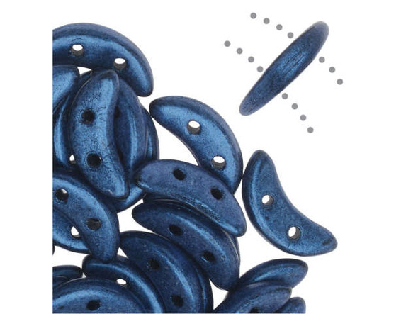 CzechMates Glass, 2-Hole Crescent Beads 10x4.5mm, Metallic Blue Suede