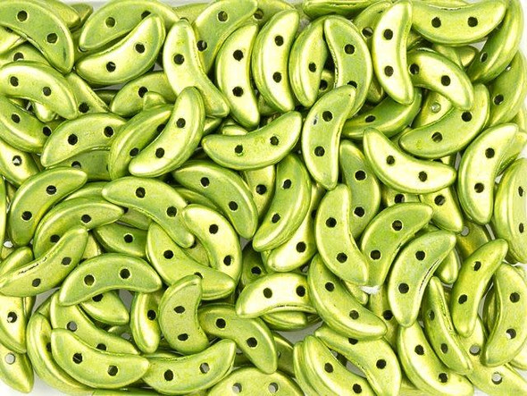 CzechMates Glass 4 x 10mm 2-Hole ColorTrends Saturated Metallic Lime Punch Crescent Bead 2.5-Inch Tube