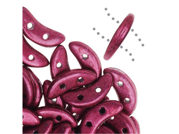 CzechMates Glass, 2-Hole Crescent Beads 10x4.5mm, Saturated Metallic Cranberry