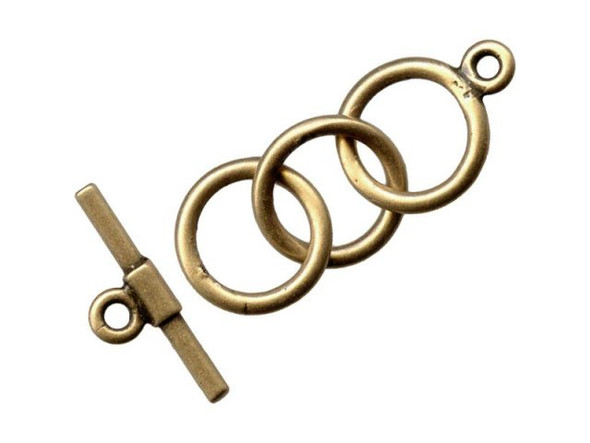 JBB Findings Antiqued Brass Plated Toggle Clasp, 3 Ring, 9mm (Each)