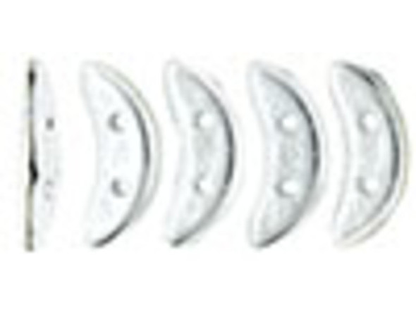 Modern beauty fills the CzechMates glass 4x10mm 2-hole silver crescent beads. These flat beads feature a crescent shape, like a moon. Two stringing holes run through the center of the shape, so you can add it to designs in unique ways. Layer it with other beads in bead weaving or use it to add dimension to stringing projects. It would make an interesting element in bead embroidery. They feature a metallic silver shine. 