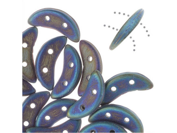 CzechMates Glass, 2-Hole Crescent Beads 10x4.5mm, Matte Blue Iris