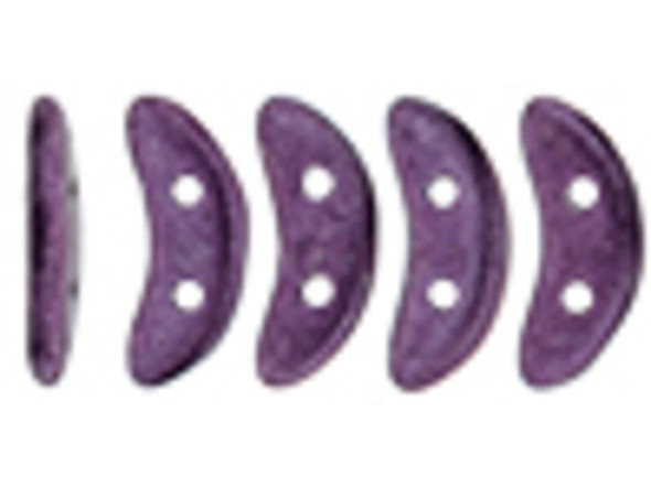 For unique dimension in your beading projects, try the CzechMates Crescent Beads. These flat beads feature a crescent shape, like a moon. Two stringing holes run through the center of the shape, so you can add it to designs in innovative ways. Layer it with other beads in bead weaving or use it to add dimension to stringing projects. It would make an interesting element in bead embroidery, too. These beads feature dark purple color with a metallic shimmer. 