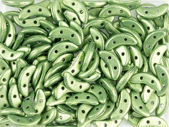 CzechMates Glass 4 x 10mm 2-Hole ColorTrends Saturated Metallic Greenery Crescent Bead 2.5-Inch Tube