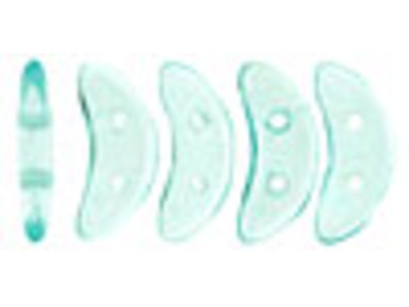 For unique dimension in your beading projects, try the CzechMates Crescent Beads. These flat beads feature a crescent shape, like a moon. Two stringing holes run through the center of the shape, so you can add it to designs in innovative ways. Layer it with other beads in bead weaving or use it to add dimension to stringing projects. It would make an interesting element in bead embroidery, too. These beads feature pale turquoise color with a tropical flair. 