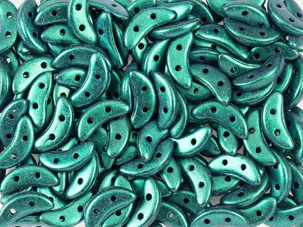 CzechMates Glass 4 x 10mm 2-Hole ColorTrends Satin Metallic Turquoise Crescent Bead 2.5-Inch Tube