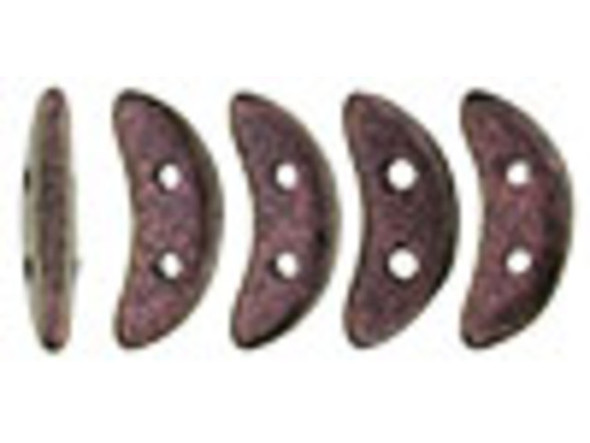 For unique dimension in your beading projects, try the CzechMates Crescent Beads. These flat beads feature a crescent shape, like a moon. Two stringing holes run through the center of the shape, so you can add it to designs in innovative ways. Layer it with other beads in bead weaving or use it to add dimension to stringing projects. It would make an interesting element in bead embroidery, too. These beads feature a deep blush pink color with a an almost purple metallic shimmer. 