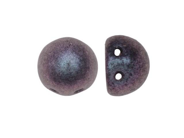 A fascinating color play fills these CzechMates Cabochon Beads. They feature shimmering purple and teal colors with a subtle metallic effect. These beads feature a round domed shape with a flat back, much like that of a cabochon. Two stringing holes run close to the flat bottom of the dome, so these beads will stand out in your jewelry-making designs. Use them in multi-strand projects or add them to your bead weaving for eye-catching dimensional effects. They'll work nicely with other CzechMates beads. 
