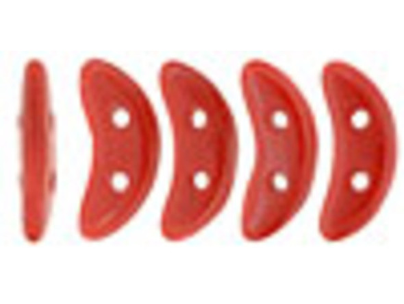 Show off sophisticated style with the CzechMates glass 4x10mm 2-hole opaque red crescent beads. These flat beads feature a crescent shape, like a moon. Two stringing holes run through the center of the shape, so you can add it to designs in unique ways. Layer it with other beads in bead weaving or use it to add dimension to stringing projects. It would make an interesting element in bead embroidery. They feature a beautiful red color. 