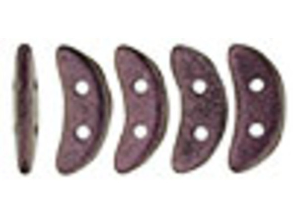 For unique dimension in your beading projects, try the CzechMates Crescent Beads. These flat beads feature a crescent shape, like a moon. Two stringing holes run through the center of the shape, so you can add it to designs in innovative ways. Layer it with other beads in bead weaving or use it to add dimension to stringing projects. It would make an interesting element in bead embroidery, too. These beads display dark pink color with shimmering hints of olive green. 