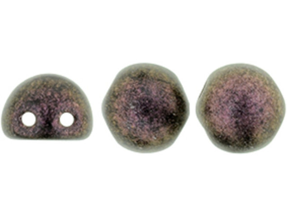 CzechMates Glass, 2-Hole Round Cabochon Beads 7mm Diameter, Pink Olive Polychrome