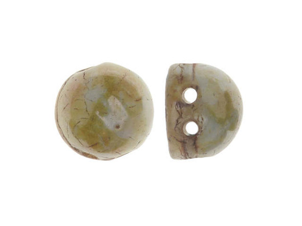 Beautiful colors fill these CzechMates cabochon beads. They feature sage green, soothing blue, and mottled brown, all with a lustrous shine. These beads feature a round domed shape with a flat back, much like that of a cabochon. Two stringing holes run close to the flat bottom of the dome, so these beads will stand out in your jewelry-making designs. Use them in multi-strand projects or add them to your bead weaving for eye-catching dimensional effects. They'll work nicely with other CzechMates beads. 