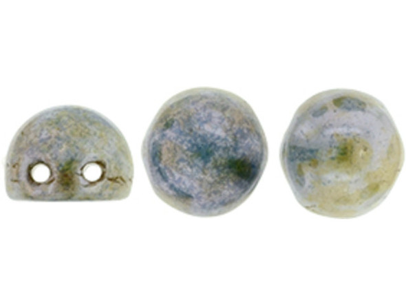 Beautiful colors fill these CzechMates cabochon beads. They feature sage green, soothing blue, and mottled brown, all with a lustrous shine. These beads feature a round domed shape with a flat back, much like that of a cabochon. Two stringing holes run close to the flat bottom of the dome, so these beads will stand out in your jewelry-making designs. Use them in multi-strand projects or add them to your bead weaving for eye-catching dimensional effects. They'll work nicely with other CzechMates beads. 