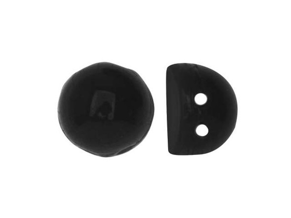 CzechMates Glass, 2-Hole Round Cabochon Beads 7mm Diameter, Jet Black