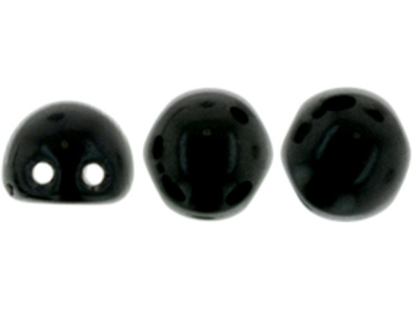 CzechMates Glass, 2-Hole Round Cabochon Beads 7mm Diameter, Jet Black
