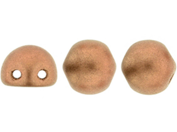 CzechMates Glass, 2-Hole Round Cabochon Beads 7mm Diameter, Matte Metallic Copper