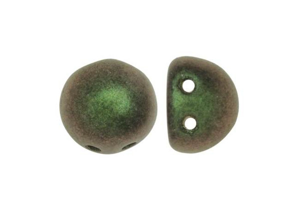 CzechMates Glass, 2-Hole Round Cabochon Beads 7mm Diameter, Olive Mauve Polychrome