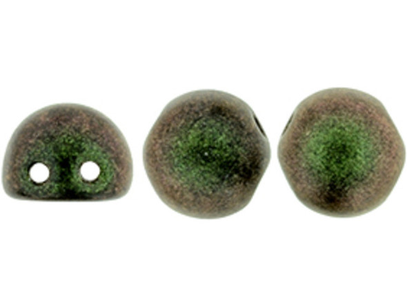 CzechMates Glass, 2-Hole Round Cabochon Beads 7mm Diameter, Olive Mauve Polychrome