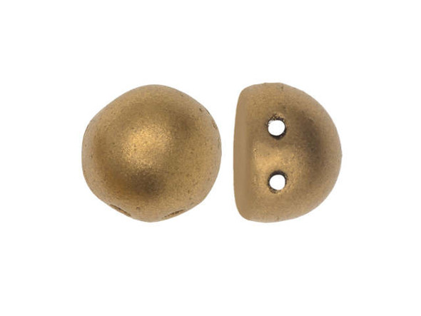 You'll love the luxurious look of these CzechMates cabochon beads. These beads feature a round domed shape with a flat back, much like that of a cabochon. Two stringing holes run close to the flat bottom of the dome, so these beads will stand out in your jewelry-making designs. Use them in multi-strand projects or add them to your bead weaving for eye-catching dimensional effects. They'll work nicely with other CzechMates beads. They feature soft gold color with a subtle metallic sheen. 