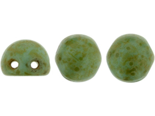 CzechMates Glass, 2-Hole Round Cabochon Beads 7mm Diameter, Opaque Turquoise Picasso