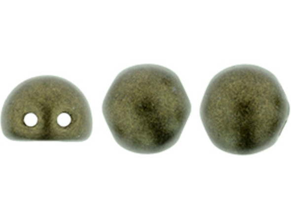 CzechMates Glass, 2-Hole Round Cabochon Beads 7mm Diameter, Metallic Dark Green Suede