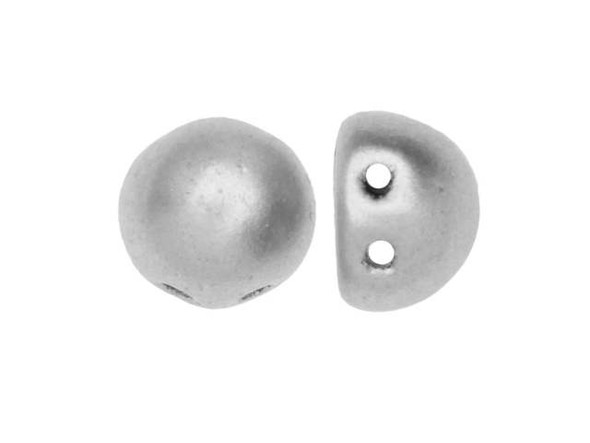 CzechMates Glass, 2-Hole Round Cabochon Beads 7mm Diameter, Matte Metallic Silver