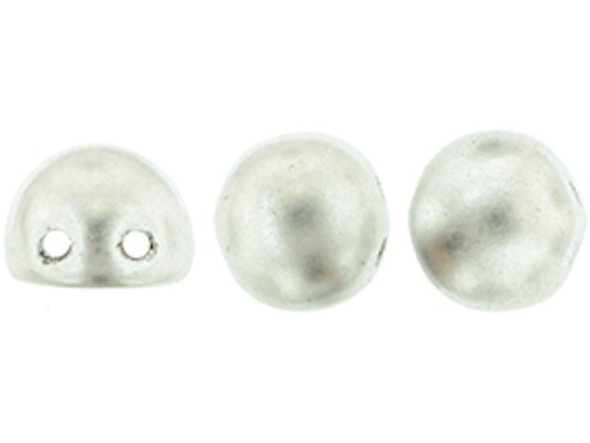 CzechMates Glass, 2-Hole Round Cabochon Beads 7mm Diameter, Matte Metallic Silver