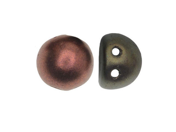 Stand out in your style with these CzechMates cabochon beads. These beads feature a round domed shape with a flat back, much like that of a cabochon. Two stringing holes run close to the flat bottom of the dome, so these beads will stand out in your jewelry-making designs. Use them in multi-strand projects or add them to your bead weaving for eye-catching dimensional effects. They'll work nicely with other CzechMates beads. They feature rich gold, purple, copper, and teal colors with a soft metallic sheen. 