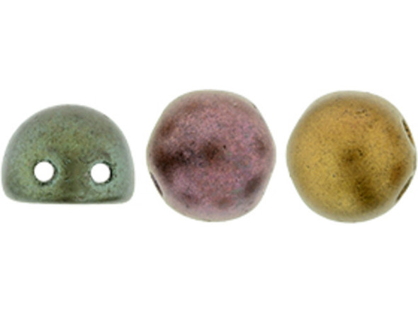 CzechMates Glass, 2-Hole Round Cabochon Beads 7mm Diameter, Matte Metallic Bronze Iris