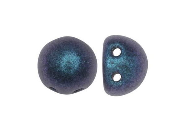 CzechMates Glass, 2-Hole Round Cabochon Beads 7mm Diameter, Indigo Orchid Polychrome