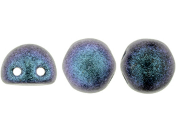 CzechMates Glass, 2-Hole Round Cabochon Beads 7mm Diameter, Indigo Orchid Polychrome