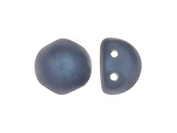 CzechMates Glass, 2-Hole Round Cabochon Beads 7mm Diameter, Metallic Blue Suede