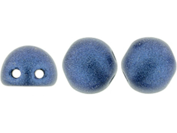 CzechMates Glass, 2-Hole Round Cabochon Beads 7mm Diameter, Metallic Blue Suede