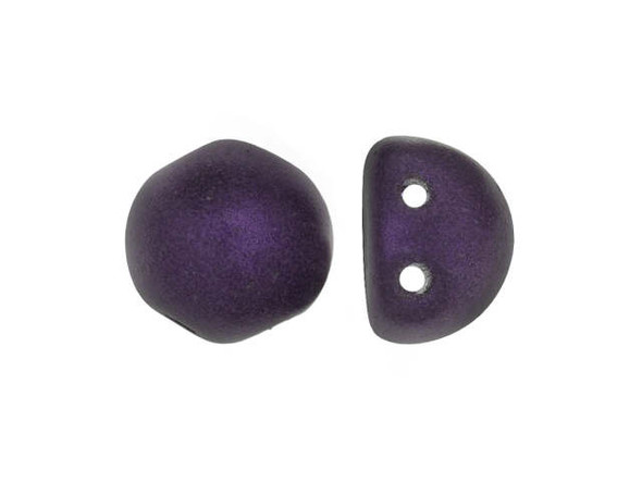 CzechMates Glass, 2-Hole Round Cabochon Beads 7mm Diameter, Metallic Purple Suede