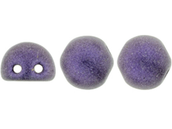 CzechMates Glass, 2-Hole Round Cabochon Beads 7mm Diameter, Metallic Purple Suede