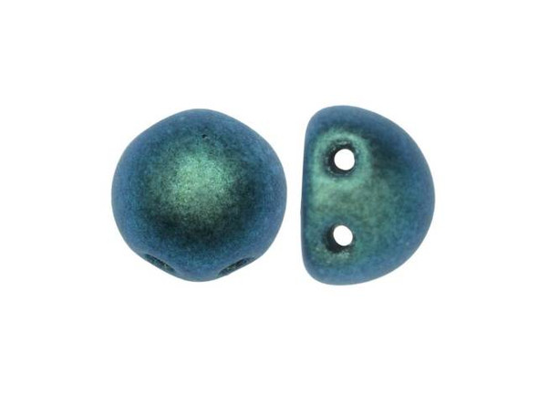 CzechMates Glass, 2-Hole Round Cabochon Beads 7mm Diameter, Aqua Teal Polychrome