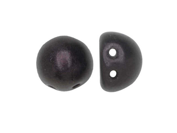 CzechMates Glass, 2-Hole Round Cabochon Beads 7mm Diameter, Metallic Dark Plum Suede