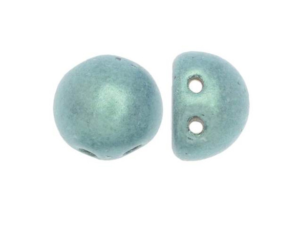 CzechMates Glass, 2-Hole Round Cabochon Beads 7mm Diameter, Metallic Light Green Suede