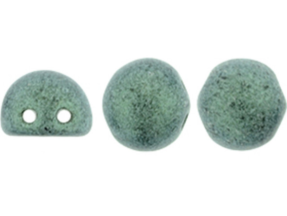 CzechMates Glass, 2-Hole Round Cabochon Beads 7mm Diameter, Metallic Light Green Suede