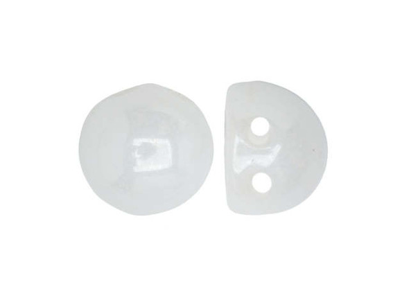CzechMates Glass, 2-Hole Round Cabochon Beads 7mm Diameter, Opaque White Luster