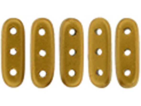 CzechMates Glass, 3-Hole Beam Beads 10x3.5mm, Matte Metallic Goldenrod