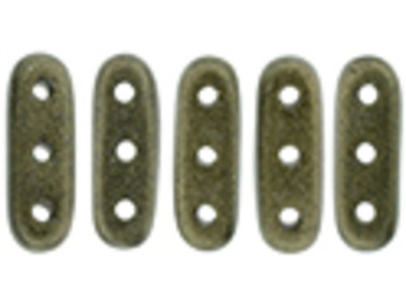 CzechMates Glass, 3-Hole Beam Beads 10x3.5mm, Metallic Dark Green Suede