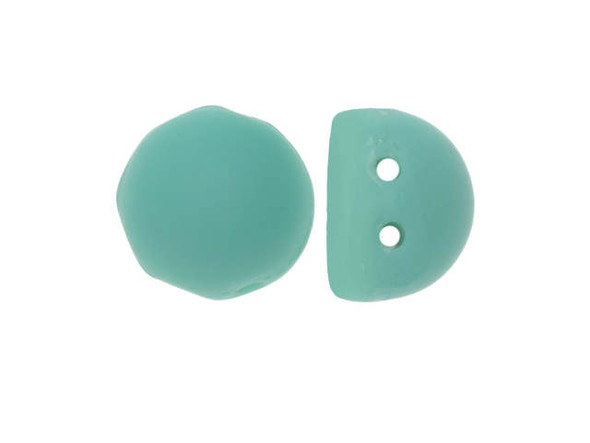 CzechMates Glass, 2-Hole Round Cabochon Beads 7mm Diameter, Matte Turquoise