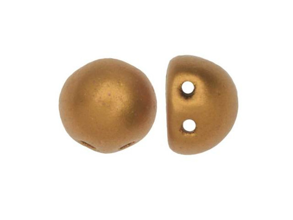 CzechMates Glass, 2-Hole Round Cabochon Beads 7mm Diameter, Matte Metallic Goldenrod