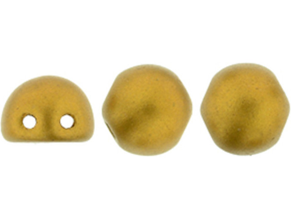 CzechMates Glass, 2-Hole Round Cabochon Beads 7mm Diameter, Matte Metallic Goldenrod