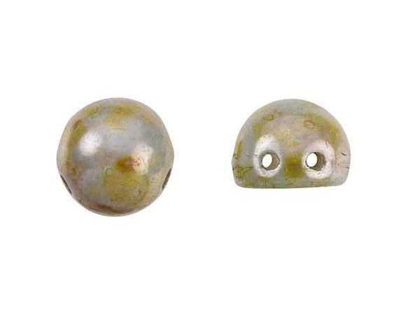 Lovely earth tones fill these CzechMates cabochon beads. These beads feature a round domed shape with a flat back, much like that of a cabochon. Two stringing holes run close to the flat bottom of the dome, so these beads will stand out in your jewelry-making designs. Use them in multi-strand projects or add them to your bead weaving for eye-catching dimensional effects. They'll work nicely with other CzechMates beads. They feature pale green and blue tones with a mottled brown finish and a brilliant luster. 