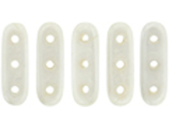 Liven up your style with these CzechMates beam beads. These beads feature an elongated oval beam shape with three stringing holes drilled through the flat surface. You can use them as spacer bars in multi-strand projects or try incorporating them into your bead weaving designs. They will add beautiful accents of color and unforgettable dimension however you decide to use them. They'll work nicely with other CzechMates beads. They feature white color with a lustrous gleam. 
